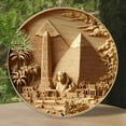 thumbnail image 1 of 1pc Vintage Egyptian Pyramids Theme Round Aluminum Metal Wall Art Sign, 8x8 Inch, Classic Design with Great Pyramid, Sphinx, and Palm Trees, Perfect for Kitchen, Office, or Coffee Shop Decor, 1 of 7