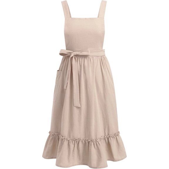 1pc Vintage European Apron Artistic Florist Design Ruffled Hem Kitchen Baking Apron Solid Color with Nordic Style for Wedding