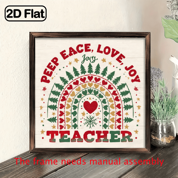 1pc Vintage Farmhouse Christmas Teacher Wall Art - Peace Love Joy Reclaimed Wood Frame Decor, 8x8 Inch Rustic Style Holiday Home Dcor, Suitable for Living Room, Entryway, Bedroom Perfect Gift