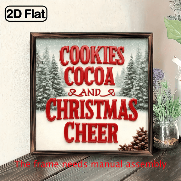 1pc Vintage Farmhouse Cookie Cocoa Christmas Wooden Wall Art Sign - 8x8 Inch Recycled Wood Frame with Red Lettering Pine Tree Design, Perfect For Bedroom, Living Room, Bathroom - Ideal Housewarming