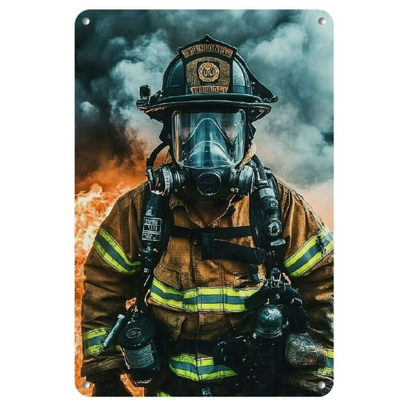 1pc Vintage Firefighter Metal Tin Sign - 8x12" Retro Wall Art, No Power Needed, Versatile Home, Living Room, Bedroom, Bar, Bathroom Decor, Unique Gift Idea