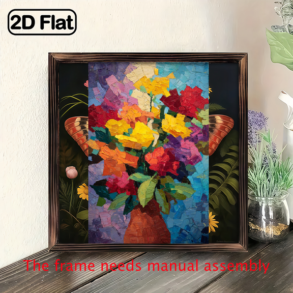 1pc Vintage Floral Wall Art with Wood Frame - 8x8 Inch Rustic Farmhouse Wrought Look Wood, Wood Beam Decor for country,, Garden - Fade-Resistant Botanical Housewarming Gift