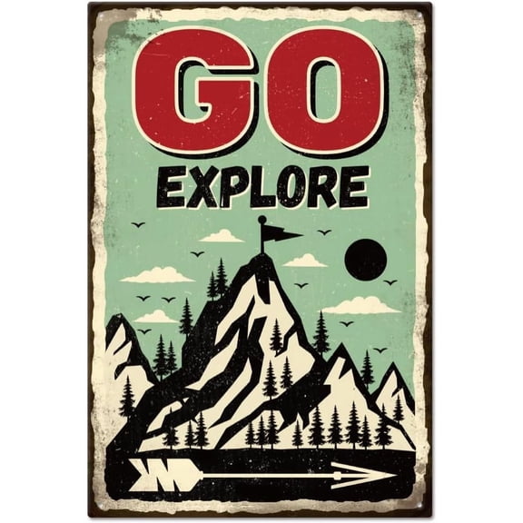 1pc Vintage "Go Explore" Camping Explore Adventure Life Metal Tin Sign Plaque Poster 812inch Retro Metal Wall Decorative Tin Signs for Home Kitchen Bar Coffee Shop Club Orchard Colorful DIY