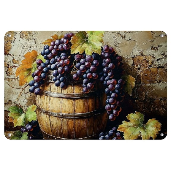 1pc Vintage Grape and Barrel Design Iron Wall Decor Sign - Rustic Metal Plaque for Home, Office, Bar, Cafe, Garage - Weather-Resistant Indoor/Outdoor Wall Art, Easy Installation 12x8 inches