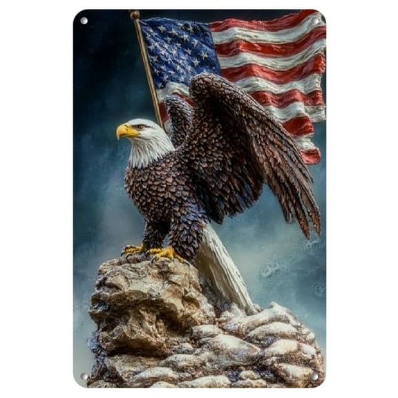1pc Vintage Guardian Angel Eagle & American Flag Shield - 8x12" Iron Wall Hanging, Safe Sleep Stained Glass Panel Decor for Bedroom & Home, Eagle Decor