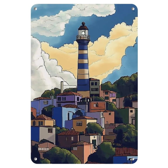 1pc Vintage Guayaquil Lighthouse Metal Wall Art, Frameless 8x12 Inch Retro Tin Sign, Coastal Scenery Decor for Home, Bar, Cafe, Easy Hang Design