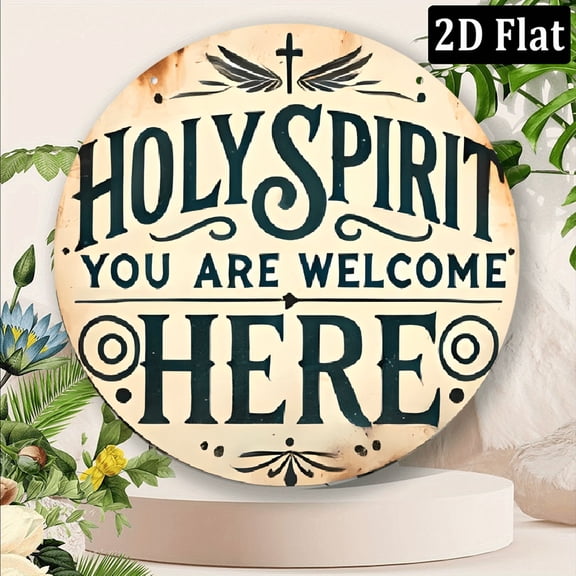1pc Vintage _Holy Spirit You Are Welcome Here_ Aluminum Sign, 8*8 inches, Wall Hanging Decor, Pre-Drilled for Easy Mounting, Ideal for Home, Garage, Porch, Cafe, Club - Multipurpose, English Text
