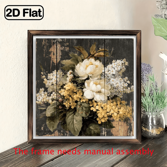1pc Vintage Hydrangea Foliage Wall Art - Wood Frame Botanical, Farmhouse Decor with Foliage, Square Wood Board Picture for Ready to Hang or Tabletop Display, Ideal Housewarming Gift, 8x8 Inch