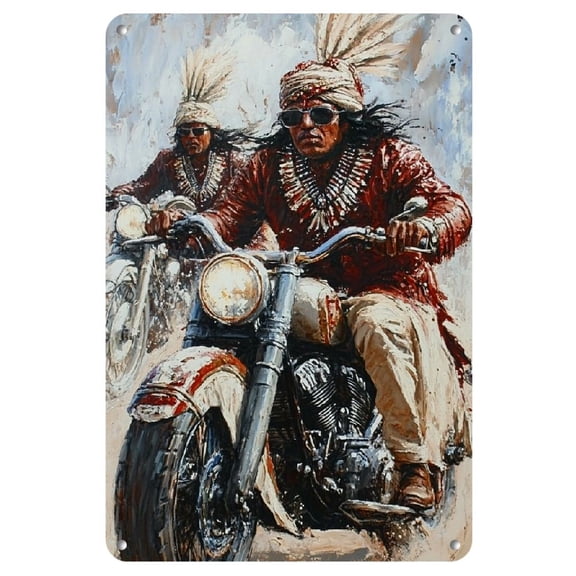 1pc Vintage Indian Motorcycle Metal Sign - 8x12" Iron Wall Art, Peace Symbol, Craft Decor for Garage, Cafe, Bar, Living Room, Motorcycle Decor, 2D, Perfect for Room Decor