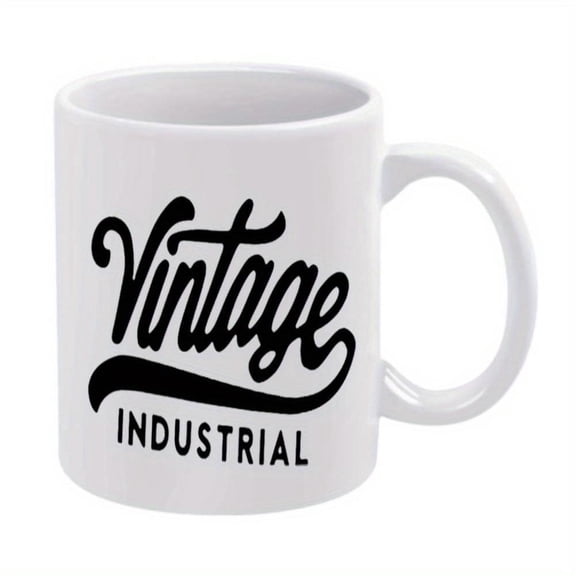 1pc Vintage Industrial 11oz Ceramic Coffee Mug Vintage Industrial Cursive Bold Text Design White with Black Print Coffee Tea or Ideal Birthdays Holidays and Home Decor Coffee Bar Accessories