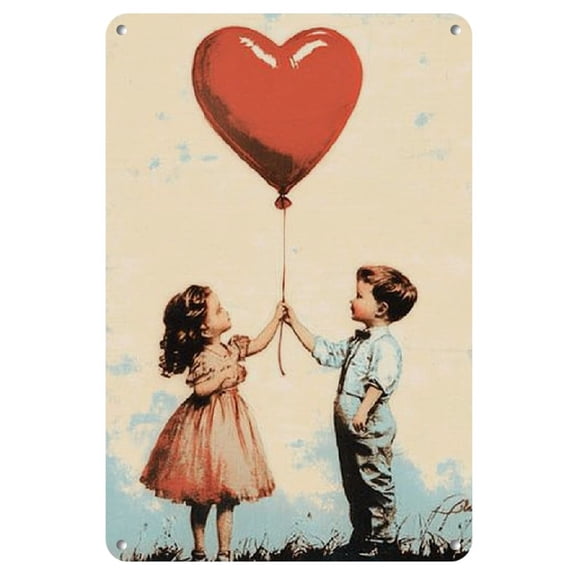 1pc Vintage-Inspired 8"x12" Iron Valentine's Day Love Tin Sign - Romantic Balloon & Heart Design Wall Decor for Home, Kitchen, Restaurant, Club, Valentines Decor