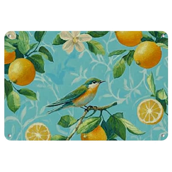 1pc Vintage-Inspired Iron Wall Art, 8x12 inches - Serene Spa-Like Retreat with Lemons & Birds Design, Rustic Metal Hanging Decor for Bathroom & Home, Bathroom Decor