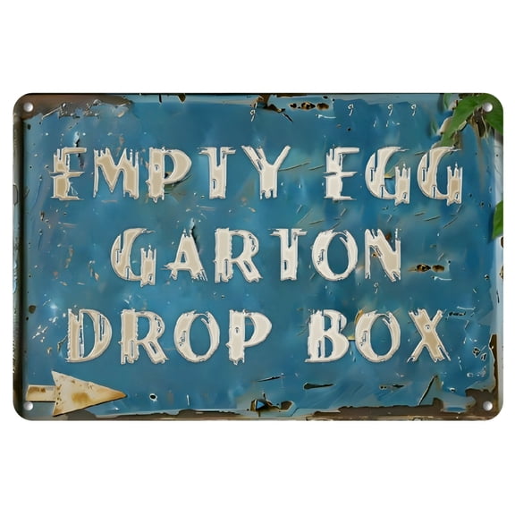 1pc Vintage-Inspired Metal Sign- 'Empty Egg Carton Drop Box' - Perfect Gift For Friends, Rustic Farmhouse Decor For Garden, For Man Cave, Bar, Club, And Outdoor Spaces, 12X8 inches