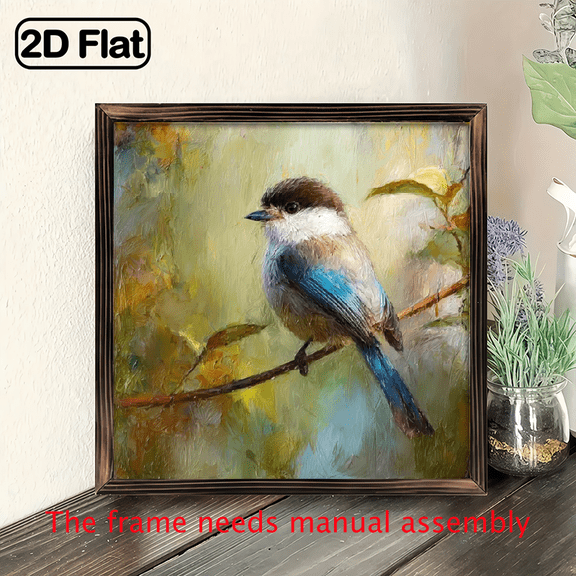 1pc Vintage-Inspired Wooden Framed Wall Art - Charming Bird on Branch, 8x8 Inch, Rustic Nature-Inspired Decor with Warm Tones, Perfect for Home Office, Ideal Gift for Family and Friends, Bird Decor