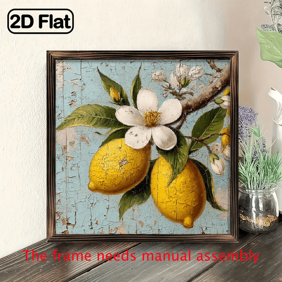 1pc Vintage-Inspired Wooden Lemon Still Art Sign with Ornate Golden Frame Rustic SpringSummer Decor for Home, Kitchen, Office, or Garage 8x8 Inch Polished Wooden Wall Art Ideal Holiday Gift