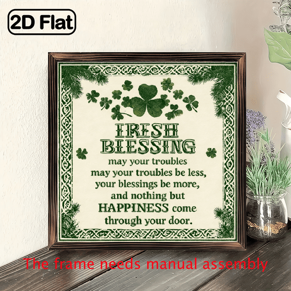 1pc Vintage Irish Blessing Sign, 8x8 Inch Rustic Farmhouse Wall Decor, Polished Surface, St Patrick'S Day Lucky Clover, No Electricity Needed, High-Quality Recycled Wood, Multipurpose for Living