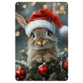 thumbnail image 1 of 1pc Vintage Iron Christmas Bunny Metal Sign, Santa Hat Rabbit with Evergreen Branch and Holiday Ornaments, Festive Wall Art for Home, Bar, Cafe, Garden, Farmhouse Decor, Indoor/Outdoor Decoration, 1 of 8