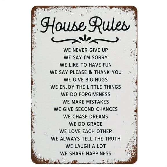1pc Vintage Iron House Rules Wall Decor Sign - Antique Tinplate Plaque with Inspirational Family Values & Rustic Distressed Finish, Easy Mounting Hardware for Home, Office, Bar Decor\