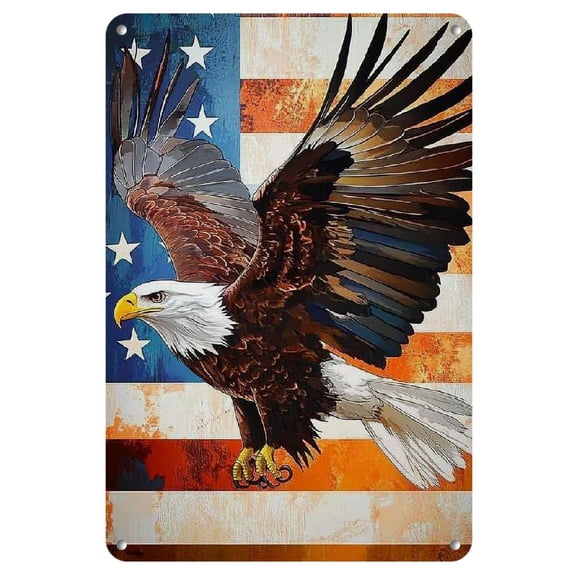 1pc Vintage Iron Wall Art, 8x12 Inch - Patriotic Bald Eagle with Stars and Stripes Background, Intriguing Home Decor Gift for Christmas or Birthdays, Eagle Decor