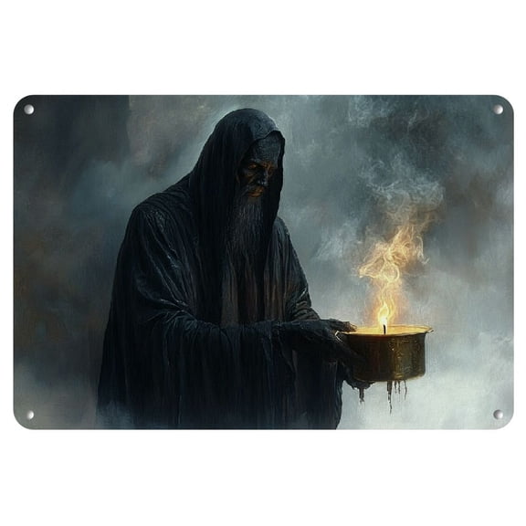 1pc Vintage Iron Wall Art - Enchanting Wizard with Pipe, Cauldron & Mystical Fog | Eye-Catching Decor for Living Room, Bedroom, Office | No Power Needed, Easy to Hang, Large Wall Decor