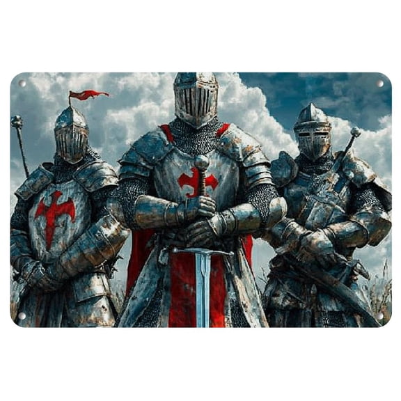 1pc Vintage Knight Templar Wall Art, Crusader Soldier Armor Metal Poster, Waterproof & Dustproof, Artistic Home & Room Decoration, Aesthetic Retro Wall Decor for Bar, Pub, Cafe, Christmas