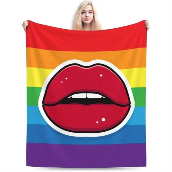 1pc Vintage LGBT Pride Rainbow Flannel Throw Blanket, Soft Lightweight Cozy Polyester 100% Knitted 200-250gsm, All Seasons LGBT Blanket for Couch Sofa Bed Decor, 152.4cm x 127.0cm Pride Gift