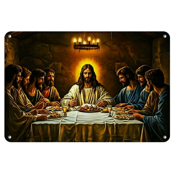 1pc Vintage Last Supper Iron Sign, Retro Metal Wall Art, Religious Theme Decor for Home, Living Room, Bedroom, Garden, Bar - Wall Hanging Iron Plate Art