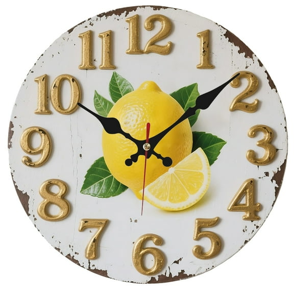1pc Vintage Lemon Wall Clock - 9.8 Inch Silent Non-Luminous Quartz Movement, Artificial Wood Round Clock with Lemon Slice Design for Living Room, Bedroom, Kitchen, Office Decor, Lemon Kitchen Decor,