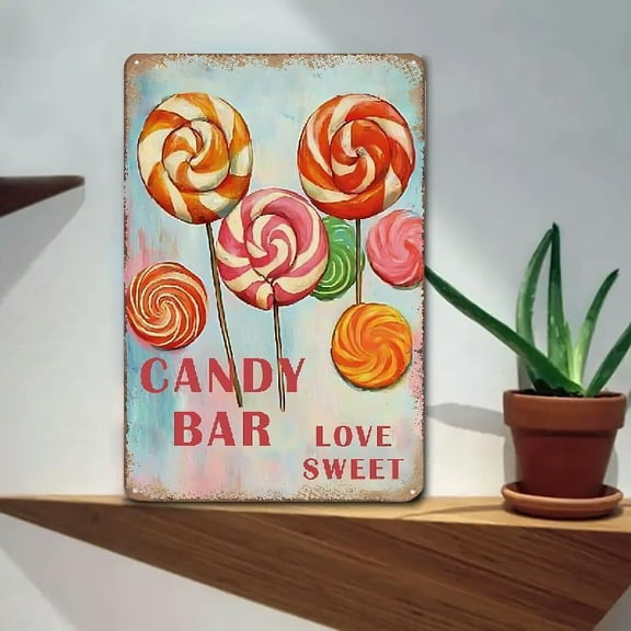 1pc Vintage "Love Is Sweet" Candy Bar Metal Tin Sign Wall Art - Iron Retro Decor With Safe Rounded Corners & 4 Pre-Drilled Holes, 12x8 Inch, Vibrant Colors For Home, Kitchen