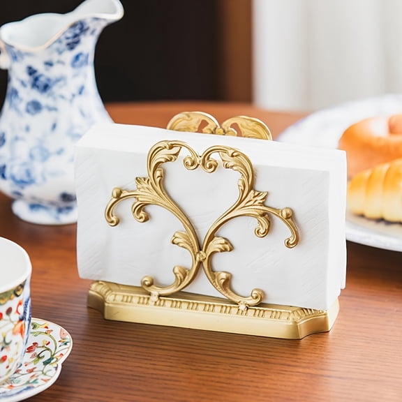 1pc, Vintage Luxury Golden Copper Napkin Holder, Self-Adhesive Metal Tissue Box, Elegant Dining Table Hand Towel Dispenser, Home Decor Bathroom Accessory, Stand-Alone Design