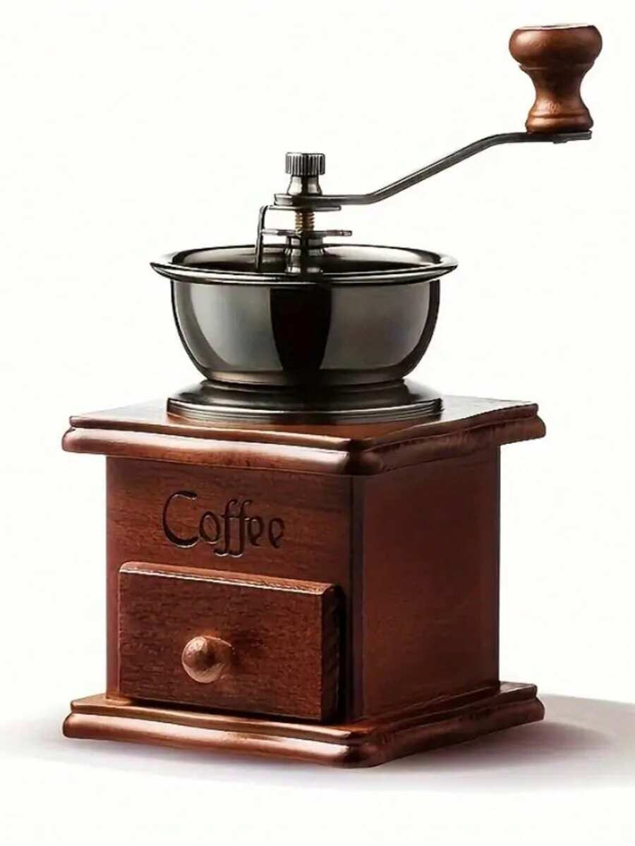 1pc Vintage Manual Coffee Grinder With Ceramic Core - Wooden Hand-Cranked Espresso Maker For Freshly Ground Beans, Ideal For Home Barista Experience, Coffee Grinder|Vintage Coffee Grinder