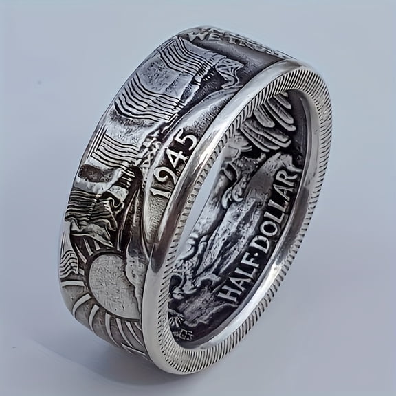 1pc Vintage Men's Ring 19th Century Gothic Ring 1945 Vintage Rings Hip Hop Rings Fashion Jewelry for Men and Women for Everyday Parties Holidays Father's Day Gifts etc,Silvery12