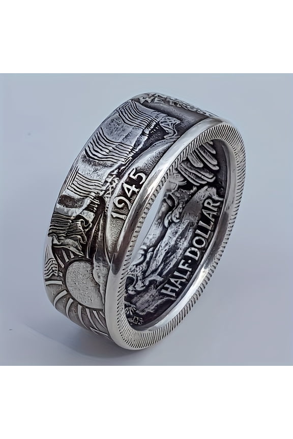 1pc Vintage Men's Ring 19th Century Gothic Ring 1945 Vintage Rings Hip Hop Rings Fashion Jewelry for Men and Women for Everyday Parties Holidays Father's Day Gifts etc,Silvery12