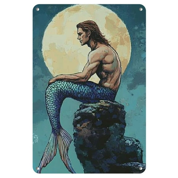 1pc Vintage Merman-Themed Iron Wall Art Sign - 8x12" Rustic Metal Decor with Weathered Look for Home, Bar, Cafe & Garage Spaces, Featuring Red-Haired Mermaid on Rock, Bar Wall Decor|Mythological Decor