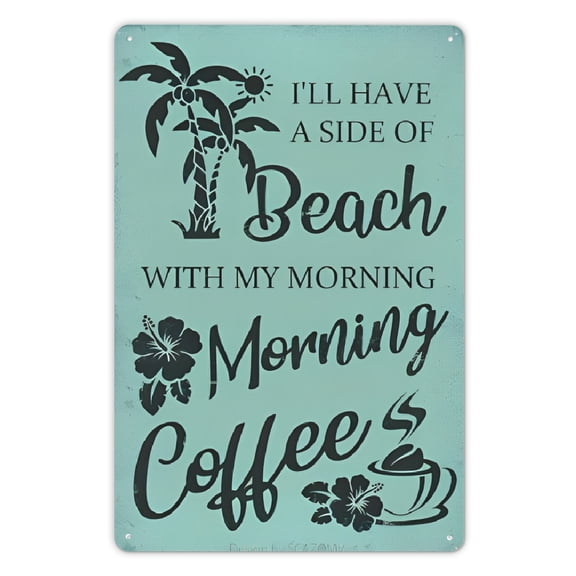 1pc Vintage Metal Sign 8inch x 12inch- Coastal Beach Theme Wall Decoration, Palm Tree and Floral Design- Heavy Duty Metal Plaque for Home, Kitchen, Bar, Cafe, Porch, Patio, Beach Theme Decoration