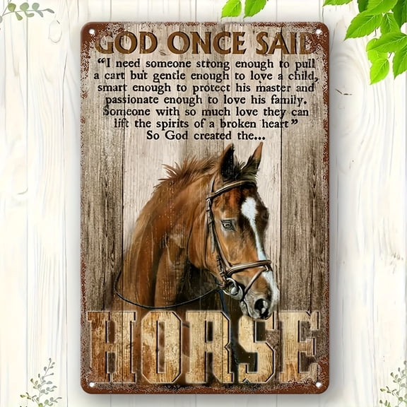 1pc Vintage Metal Sign "God Once Said" - Humorous Horse Illustration with Inspirational Quote, Rustic Wall Decor for Home, Bar, Garage, Coffee Shop - Easy to Hang, No Power Needed