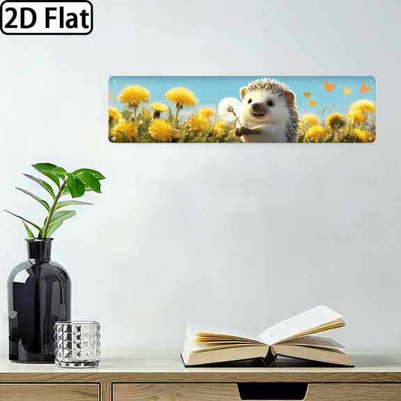 1pc Vintage Metal Sign - Puppy in Flower Field Humorous 2D Flat Iron Art Poster, 16x4 Inches, with Wall Hanging for Kitchen, Patio, Yard, Cafe, Bar, Indoor Outdoor Decor, Cafe Wall Art Nostalgic