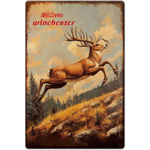 1pc Vintage Metal Tin Sign 11.81x7.87 Inches Retro Iron Western Winchester Deer Sign Rusty Look Deer Plaque Poster for Home Office Kitchen Bar Cafe Garden Wall Decor diy Deer