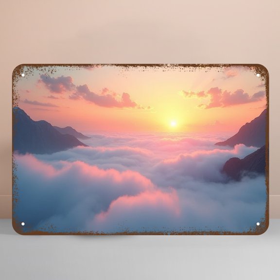 1pc Vintage Metal Tin Sign Serene sunset above the clouds 2D Indoor Outdoor Decor Hanging Tin Painting Wall Room House Bedroom Office Bar Restaurant School Library Door Garage Decoration 1pc 12x8 Inch