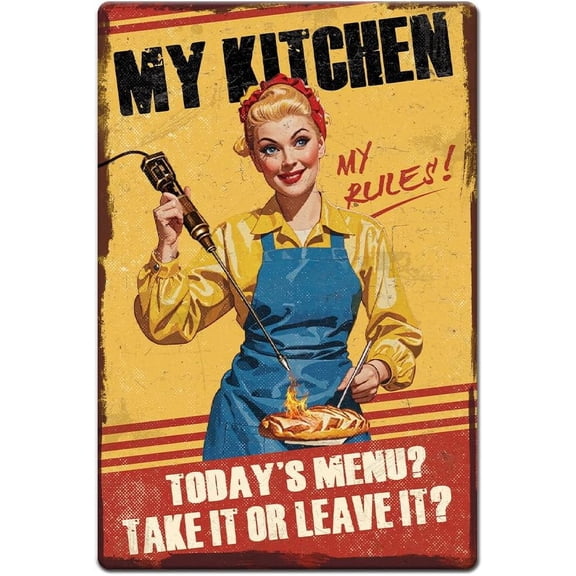 1pc Vintage Metal Tin Signs 12x8 inch Retro Diner Decor Metal Kitchen Wall Signs My Kitchen My Rules Poster with 4 Pre-Drilled Holes for Kitchen Office Cafe Pub Home Wall Decor