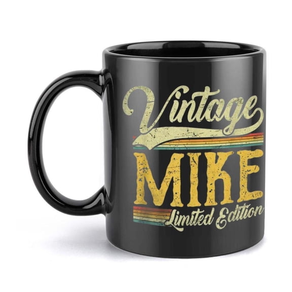 1pc Vintage Mike Limited Edition 11oz Ceramic Mug Retro Style Coffee Cup with Colorful Stripes Ideal Birthday Holiday Office Family Party Wedding Labor Day Gifts Coffee Bar Accessories