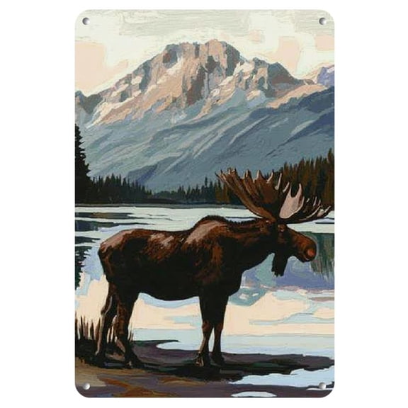 1pc Vintage Moose Scenic Iron Wall Art, Rustic Wildlife Metal Sign for Home, Bar, Cafe, Office Decor - Ideal for Bedroom, Kitchen, Gifts, Halloween, Christmas Decoration