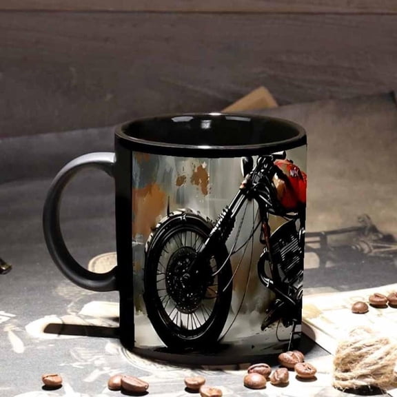 1pc Vintage Motorcycle Mug Coffee Cup with Retro Rider Motorcycle Wheel Design Black Accents Dishwasher Cup Coffee Tea Beverages Ideal Bikers Birthday