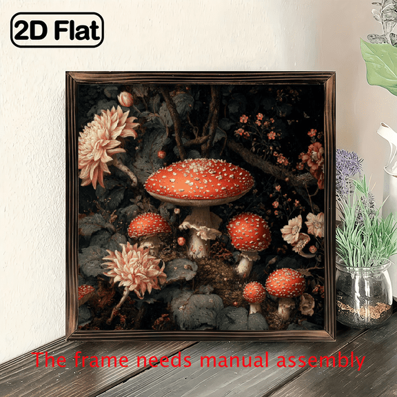 1pc Vintage Mushroom and Floral Wooden Board Sign - 8x8 Inches, Rustic Home Decor for Living Room, Bedroom, Entryway Elegant Gift with No Power or Batteries Needed, Whimsical Forest Design Wall Art