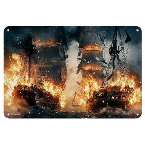 1pc Vintage Nautical Battle Iron Sign, 8x12 Inch Metal Wall Hanging Decor, Multipurpose Retro Pirate Ship Art for Home, Office, Cafe, Pub
