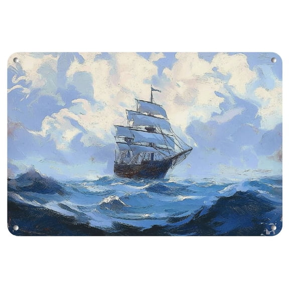 1pc Vintage Nautical Ship Metal Tin Sign, 8x12 Inch Frameless Wall Art, Rustic Home, Office, Cafe & Bar Decor, Ocean Themed Hanging Plaque
