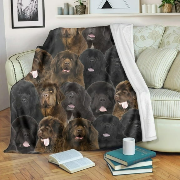 1pc Vintage Newfoundland Dog Print Plush Flannel Throw Blanket - All-Season Soft Cozy Machine Washable Blanket for Home, Office, Gift for Dog Lovers
