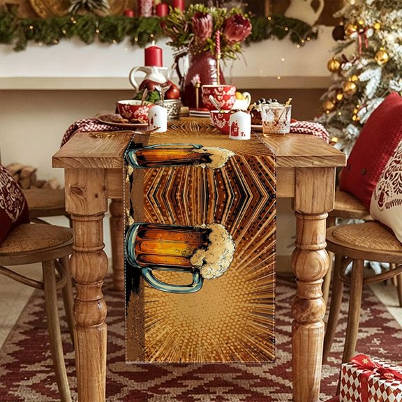 1pc Vintage Overflow Beer Mug 2D Table Runner, Kitchen Backyard Decor, Nice Housewarming Gift, Christmas Thanksgiving Labor Day