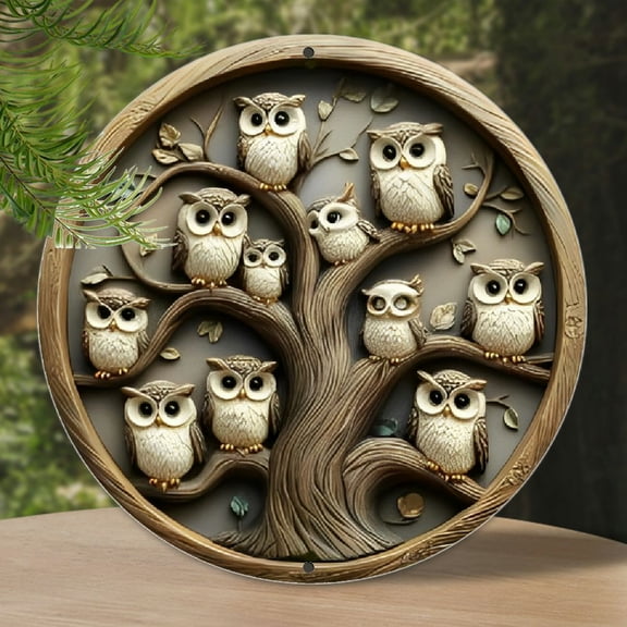 1pc Vintage Owl Tree Aluminum Wall Art, 8x8 Inch Metal Sign for Home, Office, Bar, Kitchen, Coffee Shop Decor, No Electricity or Battery Needed, Ideal for Christmas, Thanksgiving, St. Patrick'S Day
