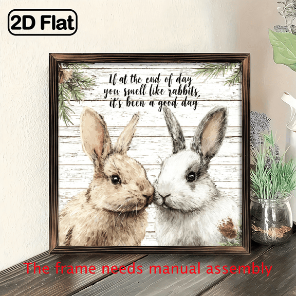 1pc Vintage Rabbit Quote Wooden Sign, Farmhouse Style Inspirational, Lightweight Square Wood Frame with Polished Finish, 8x8 Inch, Horizontal Orientation, for Home, Office Cafe Wall Decor, Easter